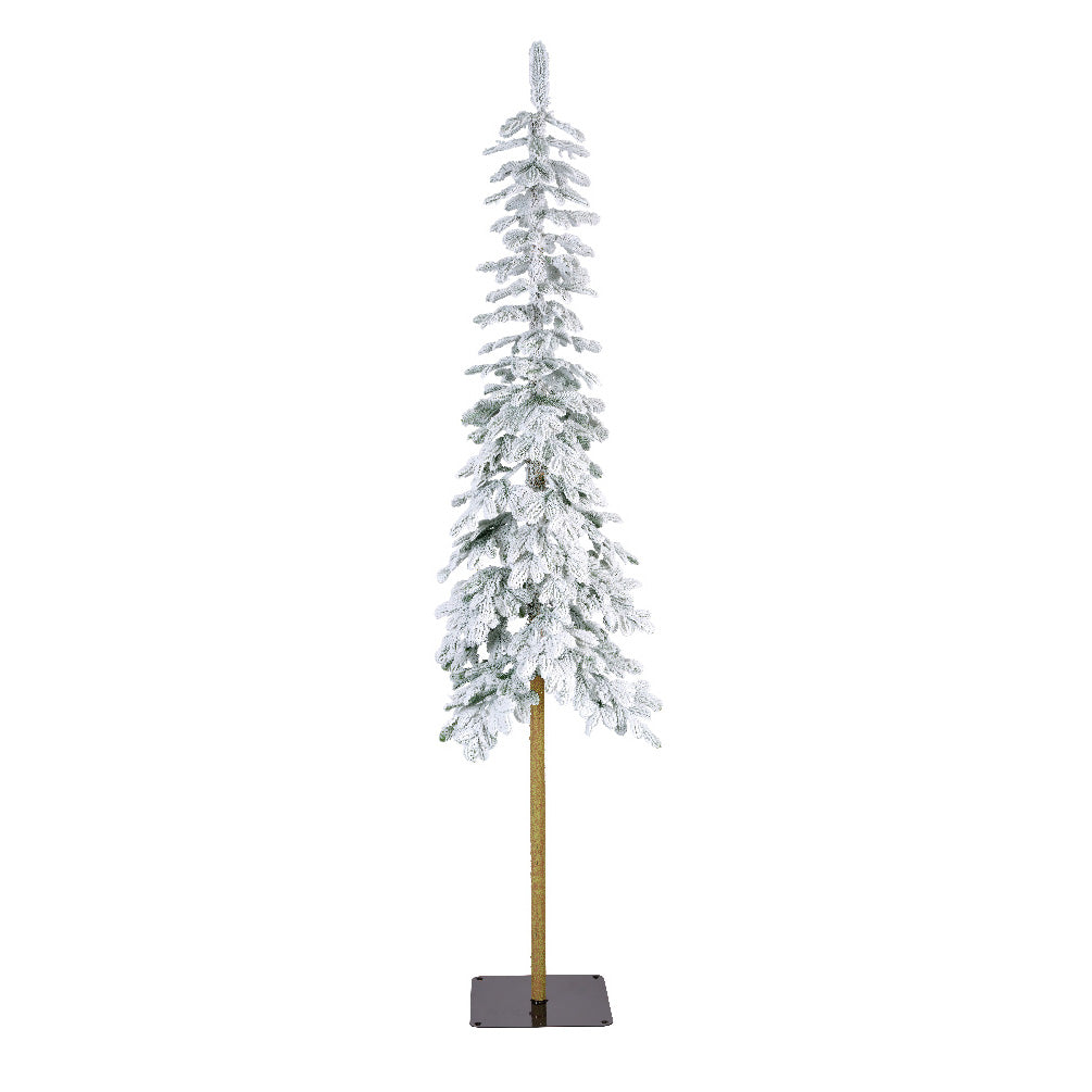 Unlit Slim Pencil Christmas Tree, Snowy Green