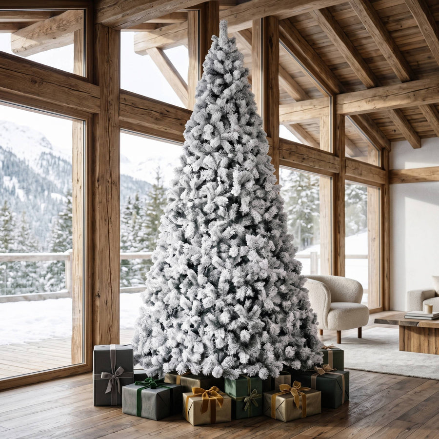 Unlit Extra Full Christmas Tree, Snowy Green, up to 12 ft
