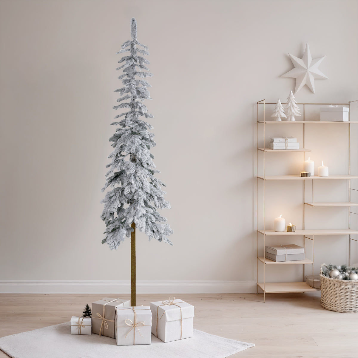 Pencil Christmas tree, snowy green, 5 ft, unlit